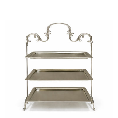 HO-985B-L-3NS 3-tier rectangular metal serving stand 32cm x 23cm in silver finish for buffet and dessert display – Siddiq Gifts Mussafah Abu Dhabi