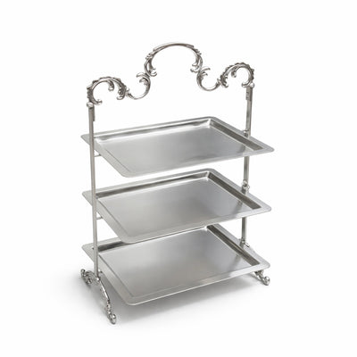 HO-985B-M-3NS Rectangular 3-Tier Metal Tray & Serving Stand with Handle – Silver | Siddiq Gifts – Mussafah Abu Dhabi