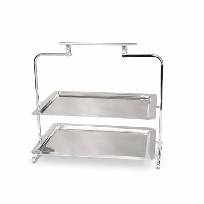 HO-985D-L-2S Rectangular 2-Tier Metal Cake & Serving Stand with Handle – Silver | Siddiq Gifts – Mussafah Abu Dhabi