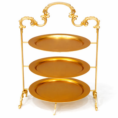 HO-986B-L-3MG 3-tier round metal cake and dessert stand 26cm diameter in gold finish for wedding and buffet display – Siddiq Gifts Mussafah Abu Dhabi