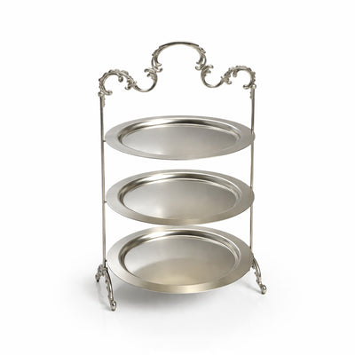 HO-986B-L-3NS 3-Tier Metal Plate & Serving Stand with Handle – Silver | Siddiq Gifts – Mussafah Abu Dhabi