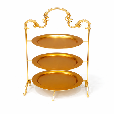 HO-986B-S-3MG 3-tier round metal cake and dessert stand 21cm diameter in gold finish for wedding and buffet display – Siddiq Gifts Mussafah Abu Dhabi