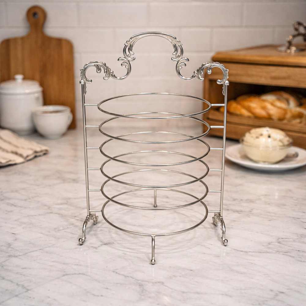 HO-987B-L-NS 6-layer metal plate holder 40cm height in nickel silver finish for buffet plate organization – Siddiq Gifts Mussafah Abu Dhabi