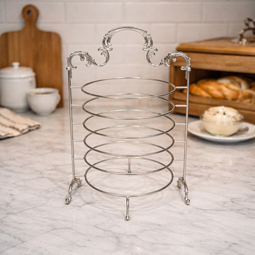 HO-987B-L-NS 6-layer metal plate holder 40cm height in nickel silver finish for buffet plate organization – Siddiq Gifts Mussafah Abu Dhabi