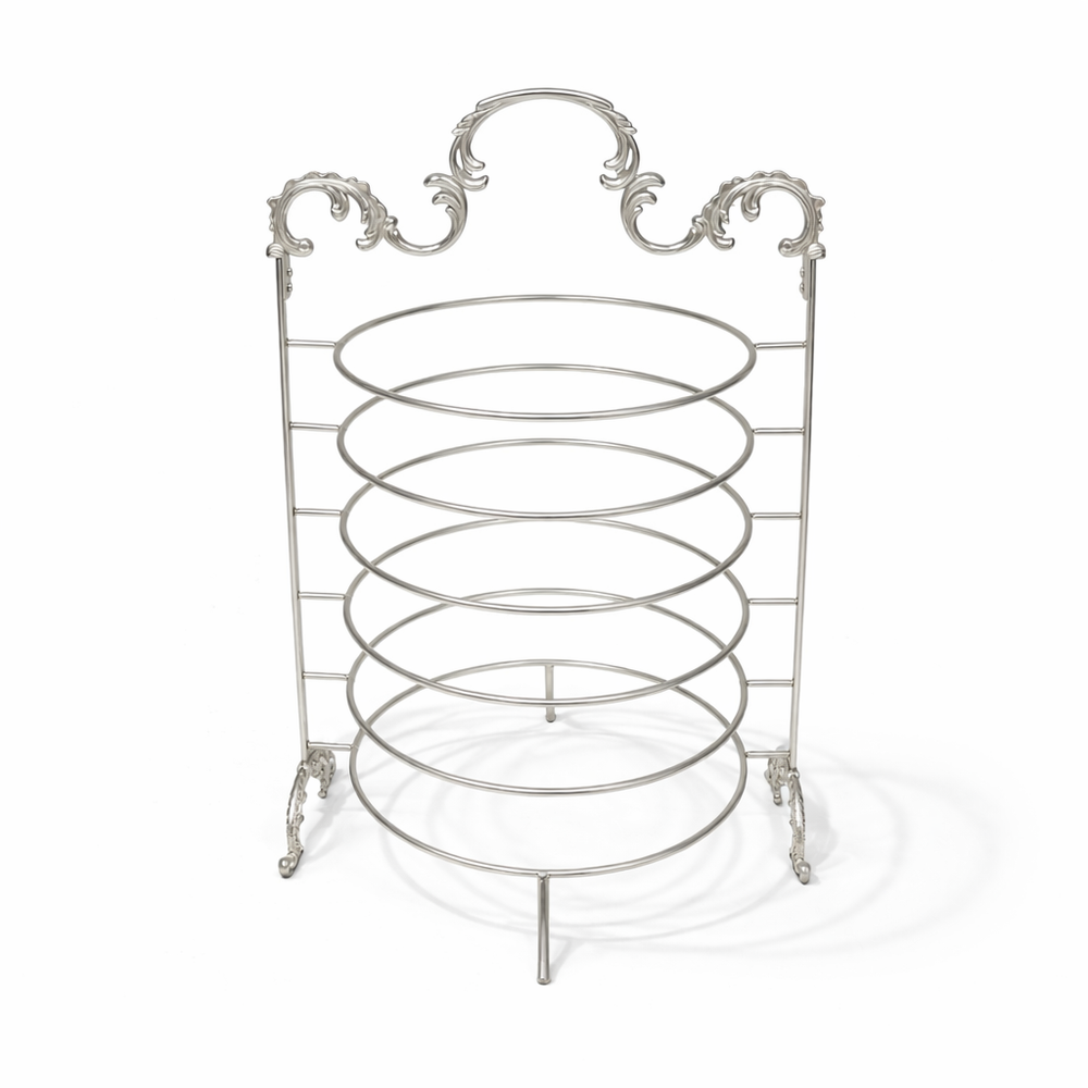 HO-987B-L-NS 6-layer metal plate holder 40cm height in nickel silver finish for buffet plate organization – Siddiq Gifts Mussafah Abu Dhabi