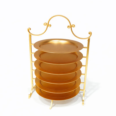 HO-988A-S-6MG 6-piece round metal cake and dessert stand set 21cm diameter in gold finish for wedding and buffet display – Siddiq Gifts Mussafah Abu Dhabi