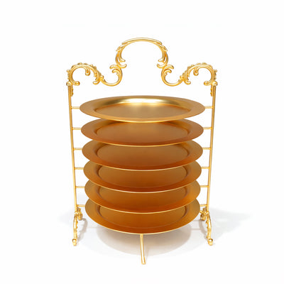 HO-988B-S-6MG 6-tier round metal cake and dessert stand 21cm diameter in gold finish for wedding and buffet display – Siddiq Gifts Mussafah Abu Dhabi