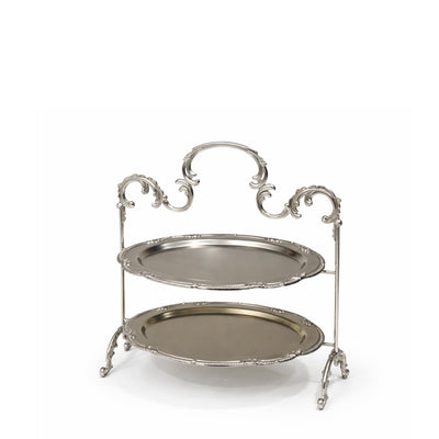 HO-998B-S-2NS 2-tier oval metal cake stand 21cm x 15cm in silver finish for pastry and dessert display – Siddiq Gifts Mussafah Abu Dhabi