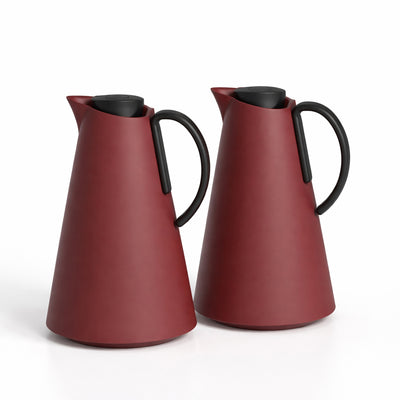 HS-2501 Vacuum Flask 2-Piece Set – 1.0 L + 1.0 L – Maroon with Black Handle | Siddiq Gifts – Mussafah Abu Dhabi