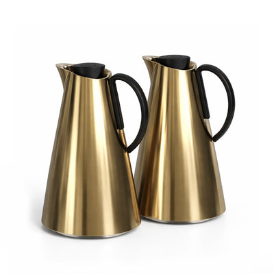 HS-2503 Vacuum Flask 2-Piece Set – 1.0 L + 1.0 L – Matt Gold with Black Handle | Siddiq Gifts – Mussafah Abu Dhabi