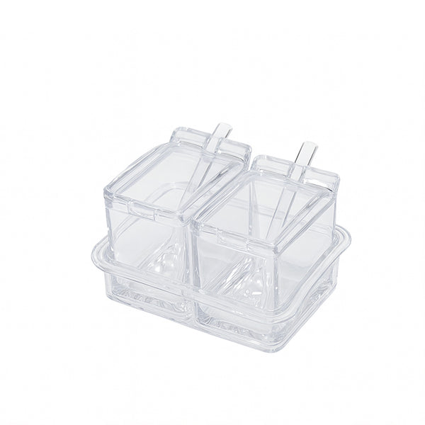 Set of clear plastic containers with lids on a white background