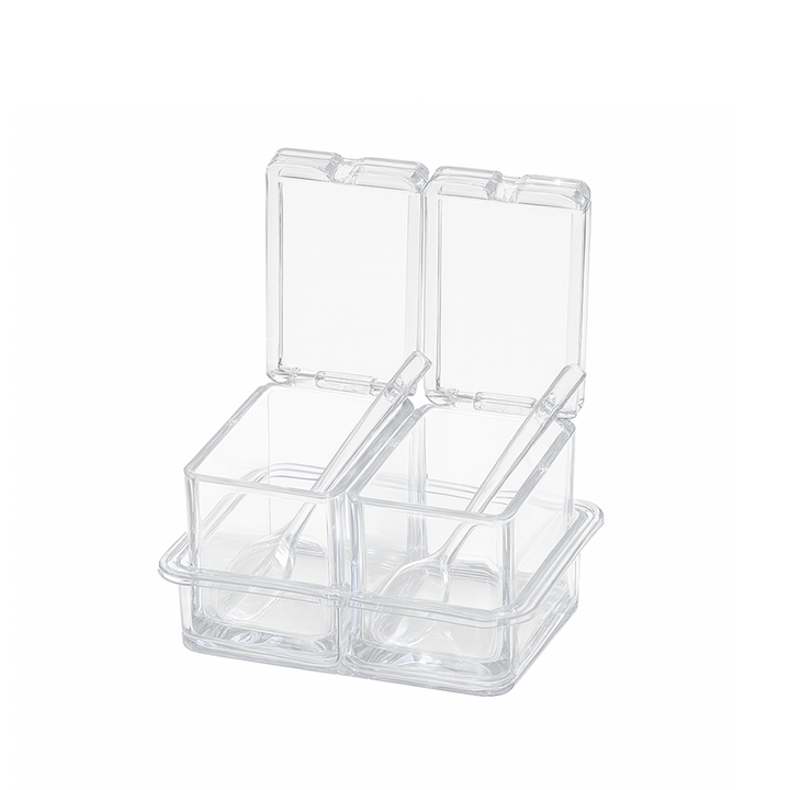 Clear plastic container with a lid on a white background