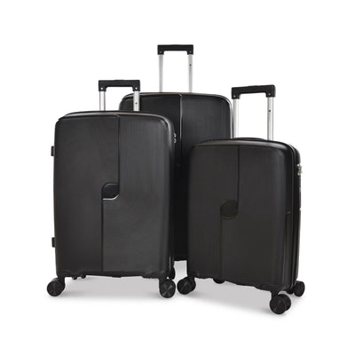 HT Trolley Case Black 3 Piece Set Small Medium Large PP Hard Shell Luggage With TSA Lock And 360 Degree Spinner Wheels By Siddiq Gifts