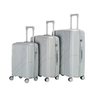 HT Trolley Case Grey 3 Piece Set Small Medium Large Expandable PP Hard Shell Luggage With TSA Lock And 360 Degree Wheels By Siddiq Gifts