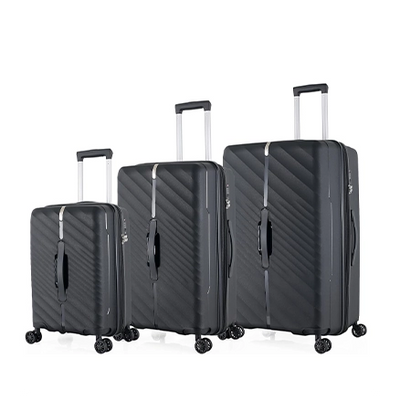 HT Trolley Case Set 3 Piece Black PP Hard Shell Spinner with TSA Lock and 360 Degree Wheels Travel Luggage by Siddiq Gifts