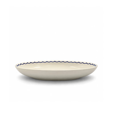 Jasi Ceramic Oval Serving Platter, 20 cm, in White and Blue with Kelibia Fish Design at Siddiq Gifts.