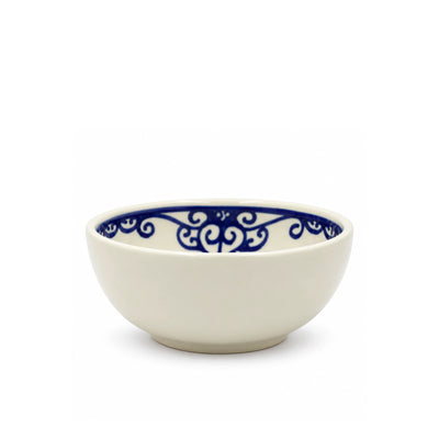 Jasmin Ceramic Serving Bowl, 13 cm, in White and Blue with Sidi Blue Design at Siddiq Gifts.