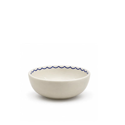 Jasmin Ceramic Serving Bowl, 16 cm, in White and Blue with Kelibia Fish Design at Siddiq Gifts.