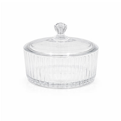 JH-013 Glass Storage Jar Clear With Lid Ribbed Round Design From Siddiq Gift Shop