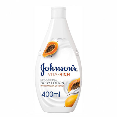 Johnson’s Vita-Rich Smoothing Body Lotion With Papaya Extract In A 400 Ml Bottle, Designed To Moisturize, Soften, And Smooth The Skin For Everyday Body Care At Siddiq Gifts.