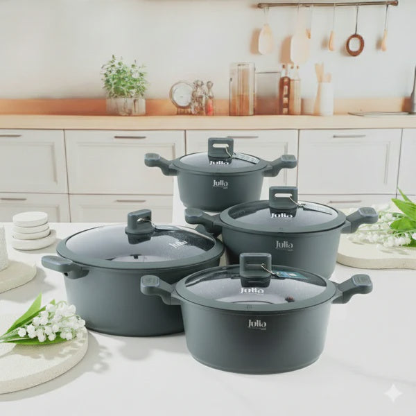 Julia Cookware Set with Lids 8 Pieces Granite Non-Stick Green | Siddiq ...