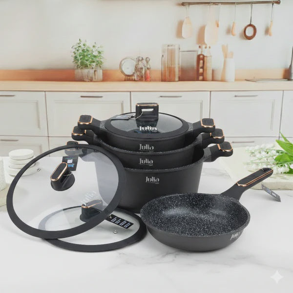 Julia Elite Pro Plus Cookware Set 7 Pieces Granite Non-Stick Black ...