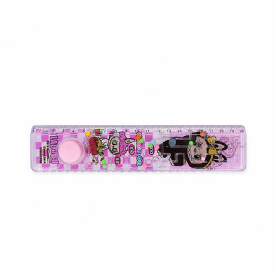 Labubu Glitter Liquid Ruler 20 cm Transparent Measuring Scale with Eraser Pink Siddiq Gifts