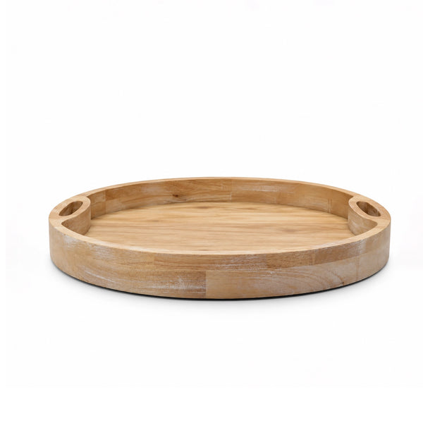 Large Oval Wooden Serving Tray with Integrated Handles, 37 × 30 cm, in Natural Brown for Serving Tea, Coffee, Snacks, Desserts, and Everyday Meals at Siddiq Gifts.