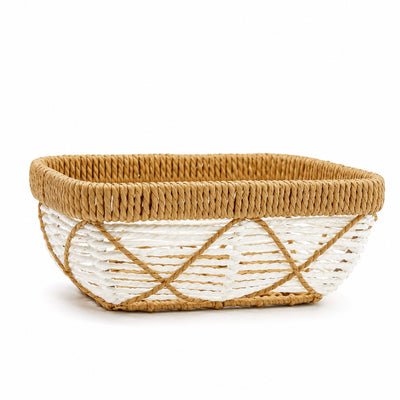 Large Rectangular Rattan Storage Basket 34 × 23 × 14 cm White & Natural by Siddiq Gifts