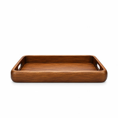 Large Wooden Serving Tray with Cutout Handles, 46 × 30 cm, in Brown for Serving Tea, Coffee, Snacks, Desserts, and Everyday Meals at Siddiq Gifts.