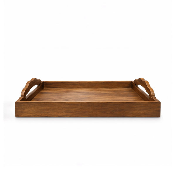 Large Wooden Serving Tray with Decorative Side Handles, 50 × 36 cm, in Brown for Serving Tea, Coffee, Snacks, Desserts, and Everyday Meals at Siddiq Gifts.