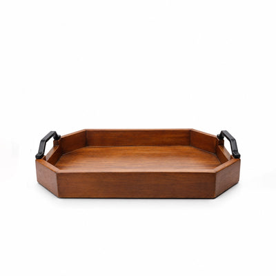 Large Wooden Serving Tray with Handles, 40 × 30 cm, in Brown for Serving Tea, Coffee, Snacks, Desserts, and Everyday Meals at Siddiq Gifts.