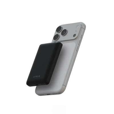 Levelo Vence 10000mAh Portable Power Bank in Metallic Black with 25W PD Fast Charging and Qi2 Wireless Charging for Compatible Devices at Siddiq Gifts.