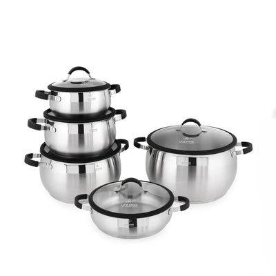 Life Smile 18/10 Stainless Steel Cookware Set, 10 Pieces, in Silver at Siddiq Gifts.