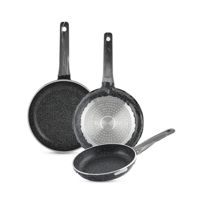 Life Smile Granite Non-Stick Fry Pan Set, 3 Pieces, 20 cm, 24 cm and 28 cm, in Black at Siddiq Gifts.