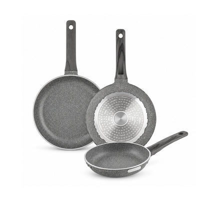 Life Smile Granite Non-Stick Fry Pan Set, 3 Pieces, 20 cm, 24 cm and 28 cm, in Grey at Siddiq Gifts.