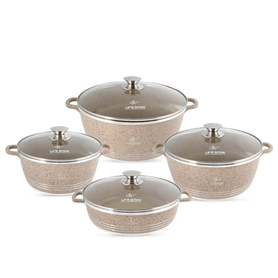 Life Smile Non-Stick Cookware Set, 8 Pieces, in Beige at Siddiq Gifts.