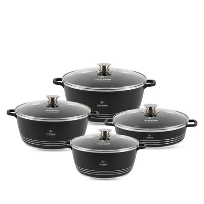 Life Smile Non-Stick Cookware Set, 8 Pieces, in Black at Siddiq Gifts.
