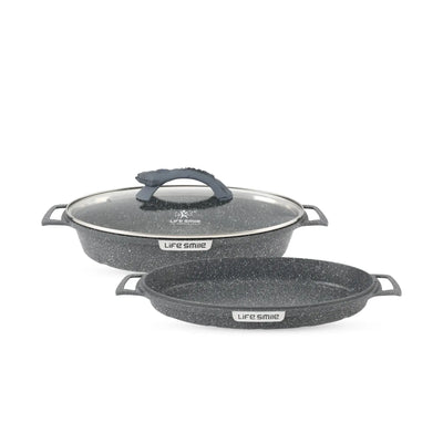 Life Smile Non-Stick Fish Pan Set, 3 Pieces, 42 cm, in Blue at Siddiq Gifts.