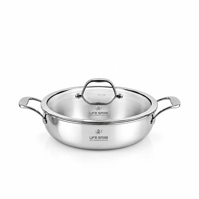 Life Smile Stainless Steel Shallow Pot with Lid, 3.5 L, in Silver at Siddiq Gifts.