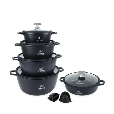 Life Smile Titanium Non-Stick Cookware Set, 10 Pieces, in Black at Siddiq Gifts.