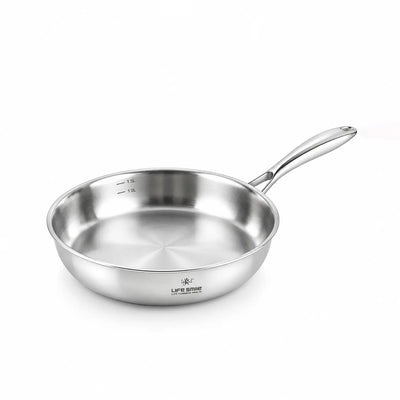 Life Smile Tri-Ply 18/10 Stainless Steel Fry Pan, 24 cm, in Silver at Siddiq Gifts.