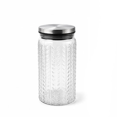 L&L ASH Glass Storage Jar With Stainless Steel Lid 21 x 10 CM Airtight Food Storage Canister Siddiq Gifts
