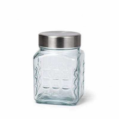L&L CHESS Glass Storage Jar With Stainless Steel Lid 13 x 10 CM Airtight Food Storage Canister Siddiq Gifts