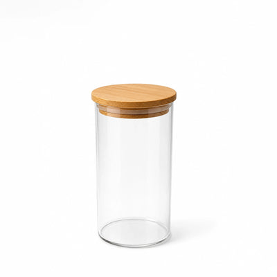 L&L Glass Storage Jar With Wooden Lid 15 x 9 CM Airtight Kitchen Storage Container Siddiq Gifts