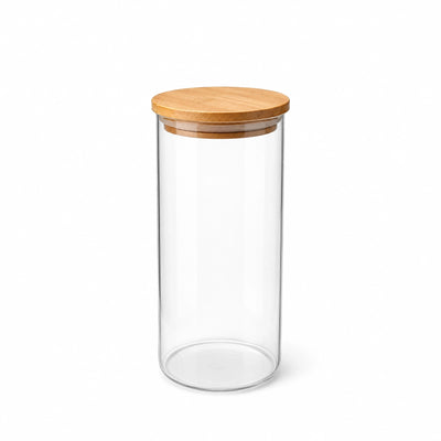 L&L Glass Storage Jar With Wooden Lid 21 x 9 CM Airtight Kitchen Container Siddiq Gifts