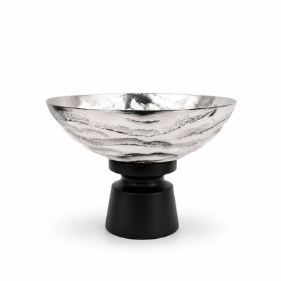 Luhpar Aluminium Round Bowl 21 × 16 CM Wave Texture with Black Wooden Base Siddiq Gifts
