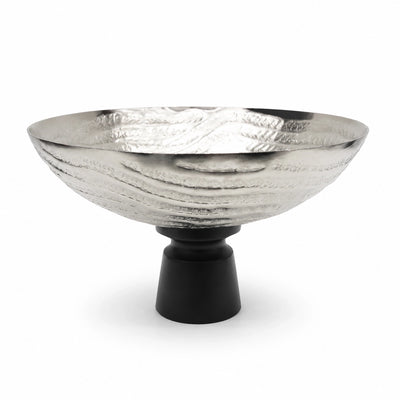 Luhpar Aluminium Round Bowl 32 × 20 CM Wave Texture with Black Wooden Base Siddiq Gifts