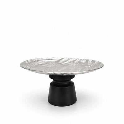Luhpar Aluminium Round Cake Stand 25 × 12 CM Wave Texture with Black Wooden Base Siddiq Gifts