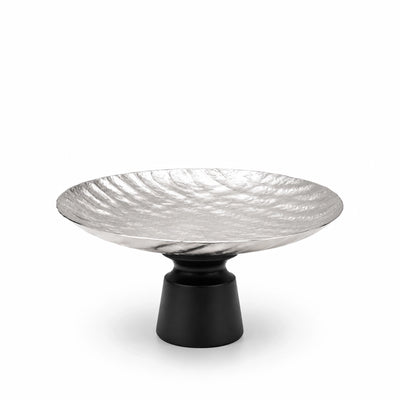 Luhpar Aluminium Round Cake Stand 30 × 13 CM Wave Texture with Black Wooden Base Siddiq Gifts